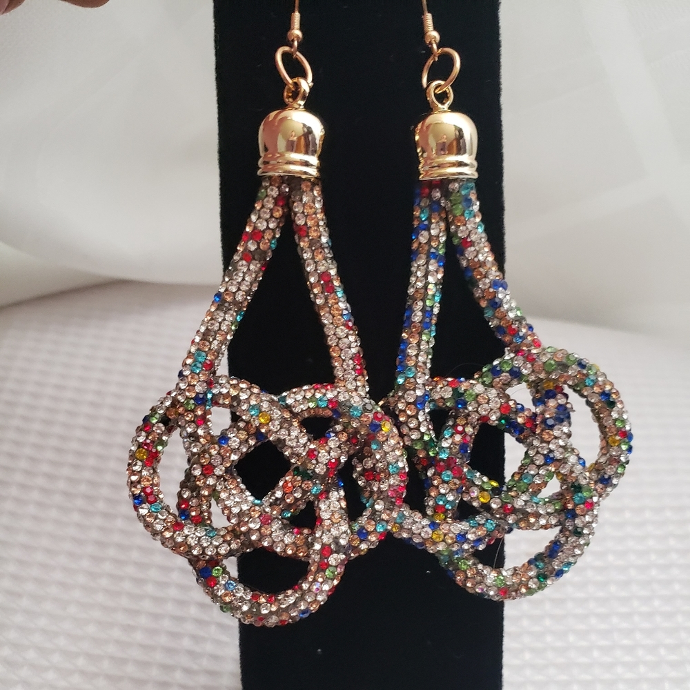 Multicolor Rhinestone Pave Braided Earrings